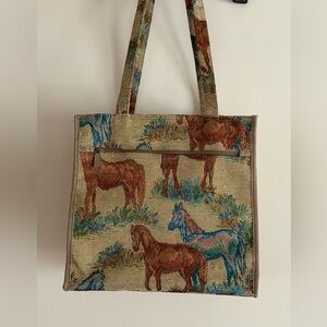 Vintage Jade Equestrian Pattern Tote Bag